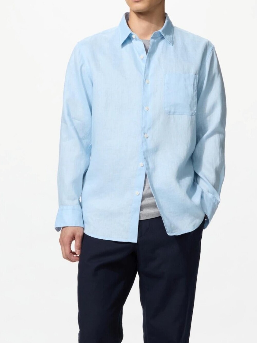 Uniqlo Light Blue Men's Button-Down Linen Shirt Size medium{Bx3}